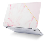 KECC Macbook Case with Cut Out Logo + Keyboard Cover Package | Color Collection - Pink Marble with Gold Stripe