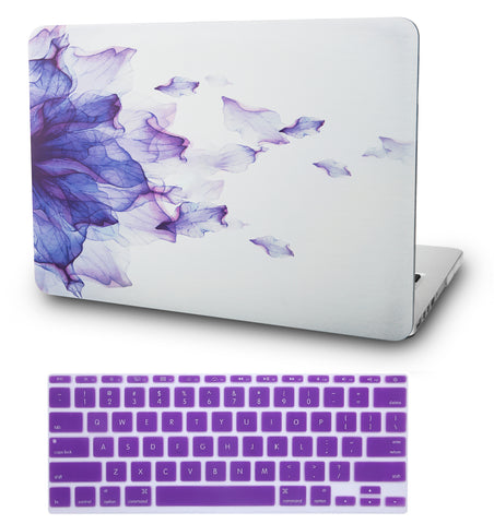 KECC Macbook Case with Cut Out Logo + Keyboard Cover Package | Floral Collection - Purple Flower