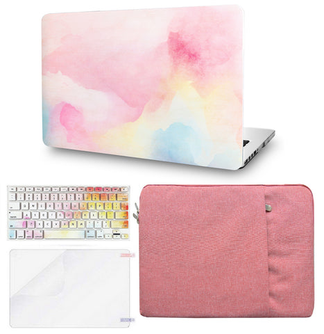 KECC Macbook Case with Cut Out Logo + Keyboard Cover, Screen Protector and Sleeve Package | Painting Collection - Rainbow Mist