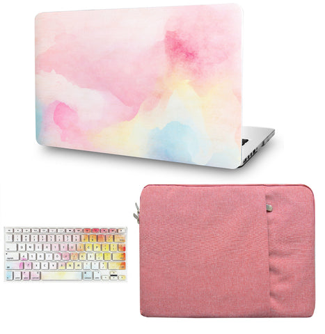 KECC Macbook Case with Cut Out Logo + Keyboard Cover and Sleeve Package | Painting Collection - Rainbow Mist