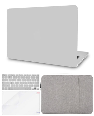 KECC Macbook Case with Cut Out Logo + Keyboard Cover, Screen Protector and Sleeve Package | Color Collection - Stone Grey