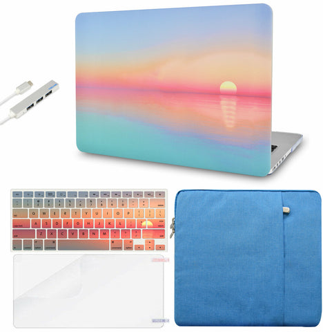 KECC Macbook Case with Cut Out Logo + Keyboard Cover, Screen Protector and Sleeve Sleeve Bag and USB |Sunset
