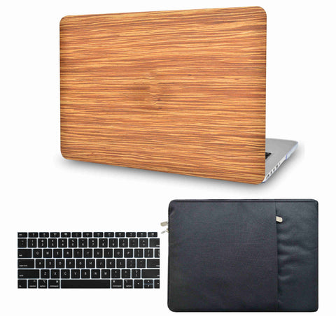 KECC Macbook Case with Cut Out Logo + Keyboard Cover and Sleeve Package | Leather Collection - Wood Leather 1