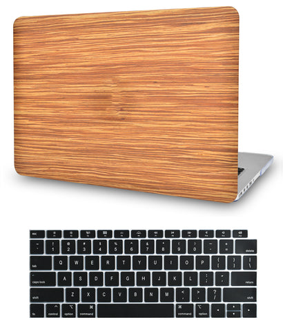 KECC Macbook Case with Cut Out Logo + Keyboard Cover Package | Wood Leather 1