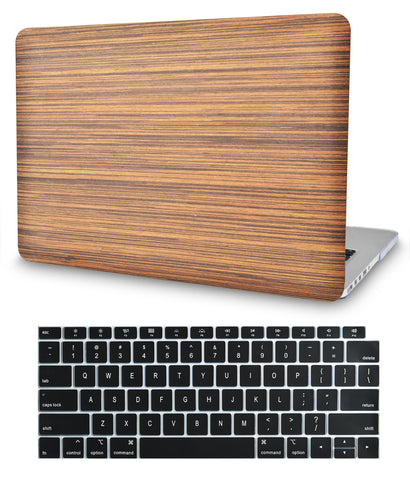 KECC Macbook Case with Cut Out Logo + Keyboard Cover Package | Wood Leather 2
