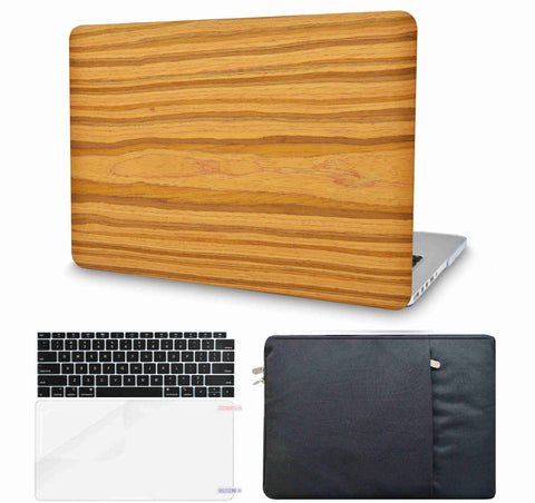KECC Macbook Case with Cut Out Logo + Keyboard Cover, Screen Protector and Sleeve Package | Leather Collection - Wood Leather 28