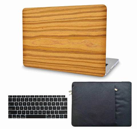 KECC Macbook Case with Cut Out Logo + Keyboard Cover and Sleeve Package | Leather Collection - Wood Leather 28