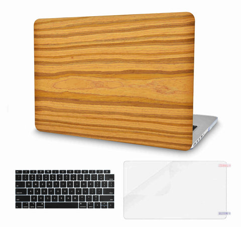 KECC Macbook Case with Cut Out Logo + Keyboard Cover and Screen Protector Package | Leather Collection - Wood Leather 28