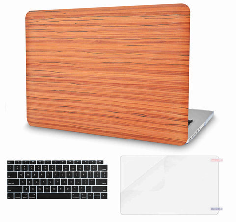 KECC Macbook Case with Cut Out Logo + Keyboard Cover and Screen Protector Package | Leather Collection - Wood Leather 32
