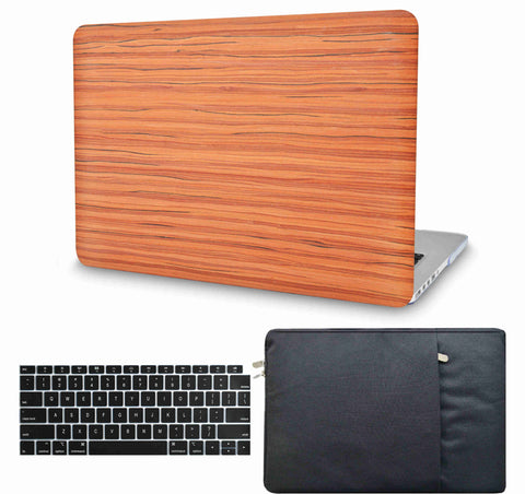 KECC Macbook Case with Cut Out Logo + Keyboard Cover and Sleeve Package | Leather Collection - Wood Leather 32