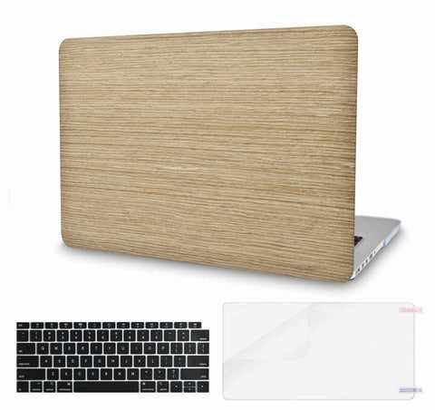 KECC Macbook Case with Cut Out Logo + Keyboard Cover and Screen Protector Package | Leather Collection - Wood Leather 5