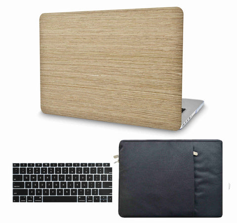 KECC Macbook Case with Cut Out Logo + Keyboard Cover and Sleeve Package | Leather Collection - Wood Leather 5