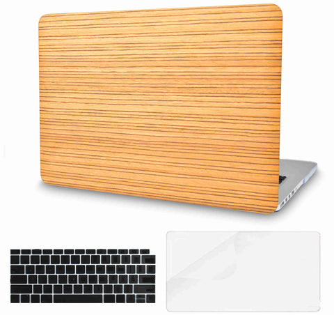 KECC Macbook Case with Cut Out Logo + Keyboard Cover and Screen Protector Package | Leather Collection - Wood Leather 6
