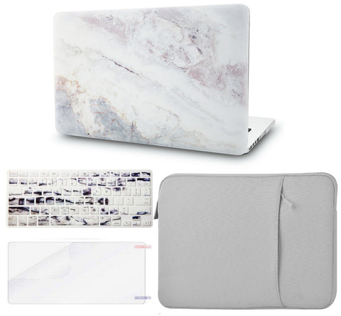 KECC Macbook Case with Cut Out Logo + Keyboard Cover, Screen Protector and Sleeve Package | Marble Collection - White Marble 2