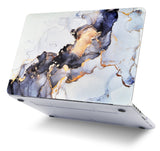 KECC Macbook Case with Cut Out Logo + Keyboard Cover and Sleeve Package |White Marble Blue Gold