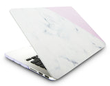 KECC Macbook Case with Cut Out Logo + Keyboard Cover Package | Marble Collection - White Marble with Pink