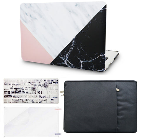 KECC Macbook Case with Cut Out Logo + Keyboard Cover, Screen Protector and Sleeve Package | Marble Collection - White Marble Pink Black