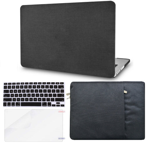 KECC Macbook Case with Cut Out Logo + Keyboard Cover, Screen Protector and Sleeve Package | Color Collection - Black Fabric