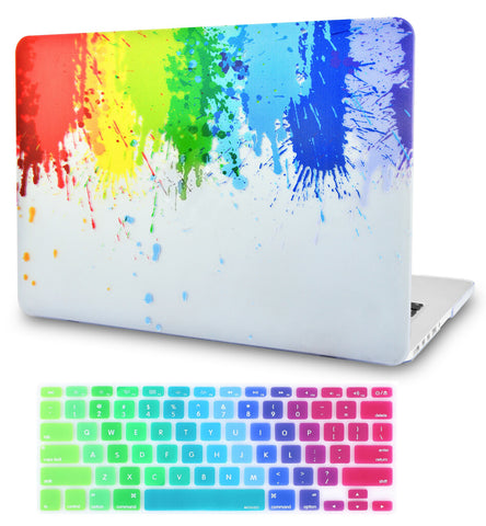 KECC Macbook Case with Cut Out Logo + Keyboard Cover Package | Rainbow Splat with Keyboard Cover