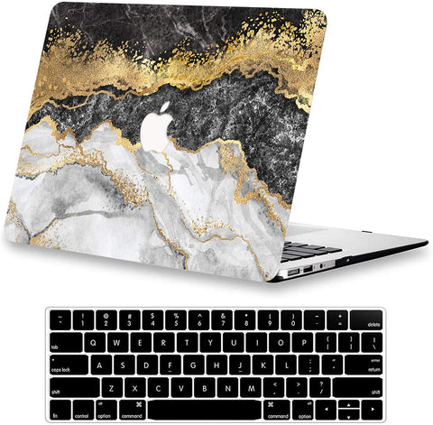 KECC Macbook Case with Keyboard Cover Package | 1Black gold marble