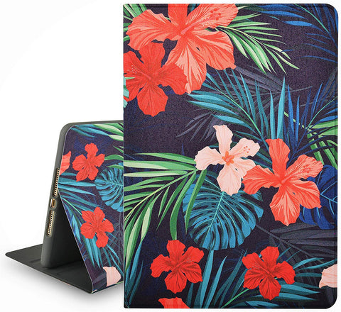 iPad Case | Flower Collection - Palm Leaves Red Flower - Case Kool