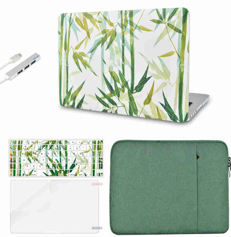 KECC Macbook Case with Cut Out Logo + Keyboard Cover, Screen Protector and Sleeve Sleeve Bag and USB |Bamboo