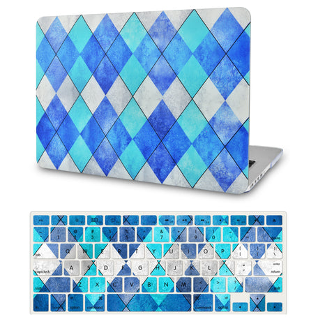 KECC Macbook Case with Cut Out Logo + Keyboard Cover Package |Blue Cyan Diamond