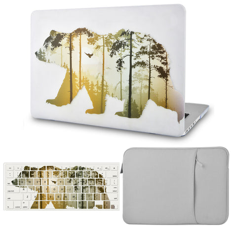KECC Macbook Case with Cut Out Logo + Keyboard Cover and Sleeve Package |Bear