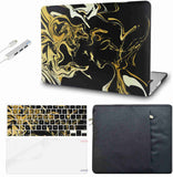 KECC Macbook Case with Cut Out Logo + Keyboard Cover, Screen Protector and Sleeve Sleeve Bag and USB |Black Gold