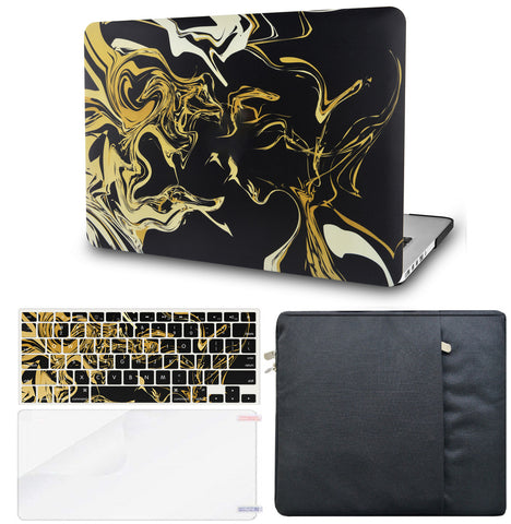 KECC Macbook Case with Cut Out Logo + Keyboard Cover, Screen Protector and Sleeve Package |Black Gold