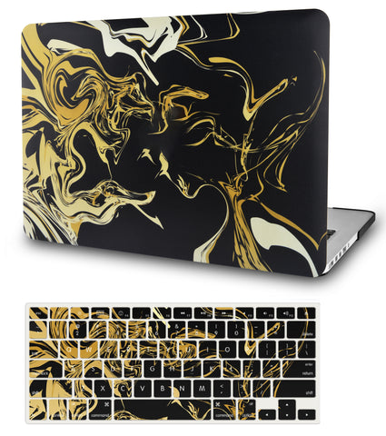 KECC Macbook Case with Cut Out Logo + Keyboard Cover Package |Black Gold