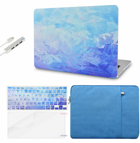 KECC Macbook Case with Cut Out Logo + Keyboard Cover, Screen Protector and Sleeve Sleeve Bag and USB |Blue - Water Paint 2