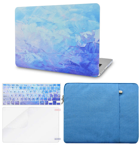 KECC Macbook Case with Cut Out Logo + Keyboard Cover, Screen Protector and Sleeve Package | Blue - Water Paint 2