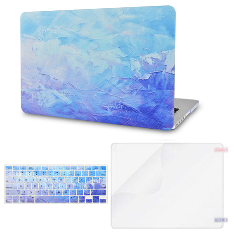 KECC Macbook Case with Cut Out Logo + Keyboard Cover and Screen Protector Package |Blue - Water Paint 2