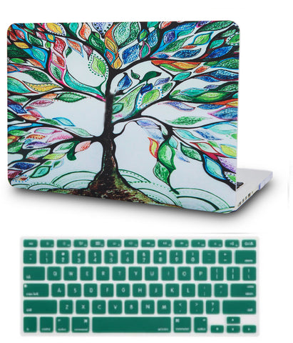 KECC Macbook Case with Cut Out Logo + Keyboard Cover Package | Oil Painting Collection - Colorful Tree