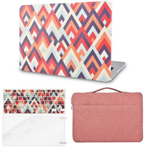 KECC Macbook Case with Cut Out Logo + Keyboard Cover, Screen Protector and Sleeve Bag |Colorful Triangles 2