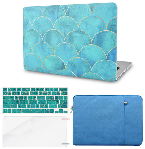 KECC Macbook Case with Cut Out Logo + Keyboard Cover, Screen Protector and Sleeve Package | Japanese Circle Pattern