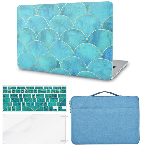 KECC Macbook Case with Cut Out Logo + Keyboard Cover, Screen Protector and Sleeve Bag |Japanese Circle Pattern