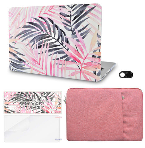 KECC Macbook Case with Cut Out Logo + Keyboard Cover, Screen Protector and Sleeve Sleeve Bag and Webcam Cover | Leaf - Pink Grey