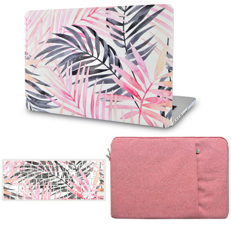 KECC Macbook Case with Cut Out Logo + Keyboard Cover and Sleeve Package |Leaf - Pink Grey
