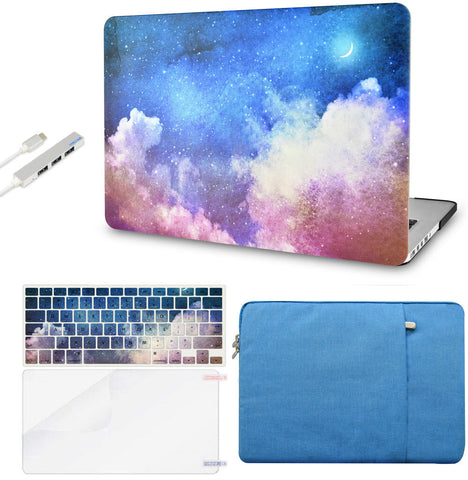 KECC Macbook Case with Cut Out Logo + Keyboard Cover, Screen Protector and Sleeve Sleeve Bag and USB |Night Sky 2