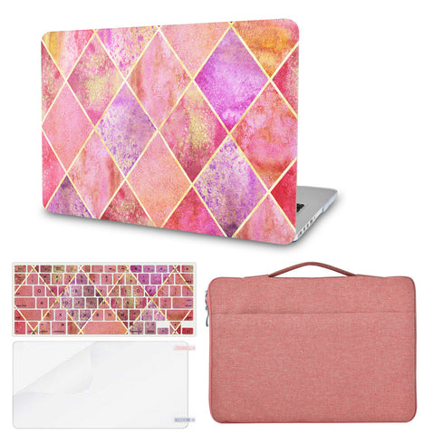 KECC Macbook Case with Cut Out Logo + Keyboard Cover, Screen Protector and Sleeve Bag |Pink Diamond