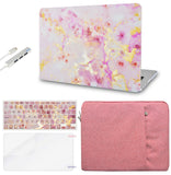 KECC Macbook Case with Cut Out Logo + Keyboard Cover, Screen Protector and Sleeve Sleeve Bag and USB |Pink Marble Gold Mist
