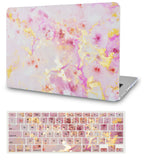 KECC Macbook Case with Cut Out Logo + Keyboard Cover Package | Pink Marble Gold Mist