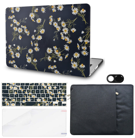 KECC Macbook Case with Cut Out Logo + Keyboard Cover, Screen Protector and Sleeve Sleeve Bag and Webcam Cover| White Daisies