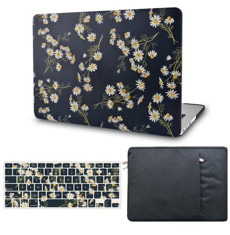 KECC Macbook Case with Cut Out Logo + Keyboard Cover and Sleeve Package |White Daisies