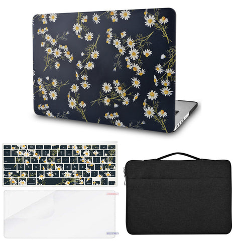 KECC Macbook Case with Cut Out Logo + Keyboard Cover, Screen Protector and Sleeve Sleeve Bag |White Daisies