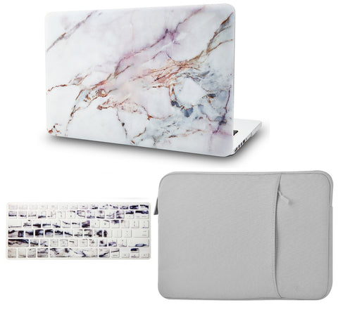 KECC Macbook Case with Cut Out Logo + Keyboard Cover and Sleeve Package | Marble Collection - White Marble 4