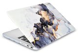 KECC Macbook Case with Cut Out Logo + Keyboard Cover Package | White Marble Blue Gold