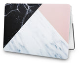 KECC Macbook Case with Cut Out Logo + Keyboard Cover + Slim Sleeve + Screen Protector + Pouch |White Marble with Pink Black
